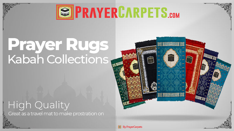 Kabah collection prayer rugs with Kaaba-inspired Islamic designs, high-quality salah mats for daily prayer and travel use