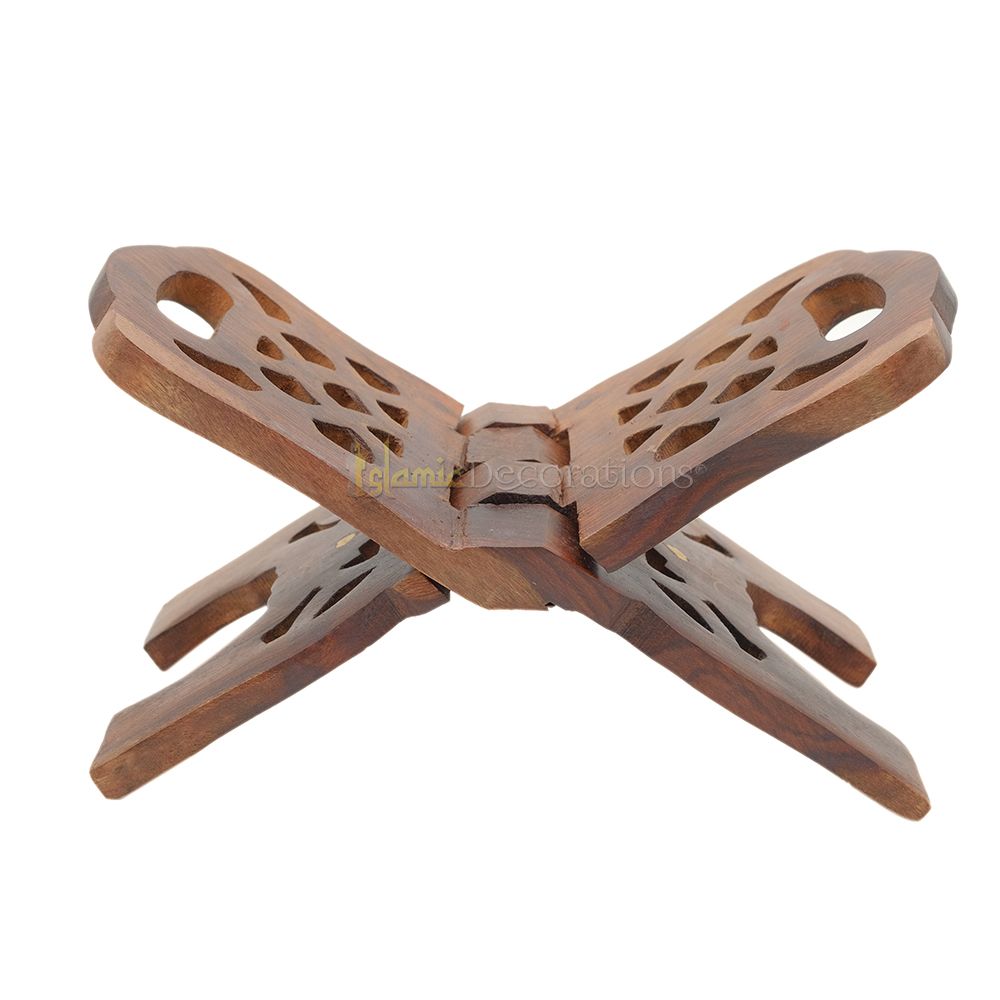 Set of 2 – Small Carved Handle Top Wooden Qur’An Stand – 10″