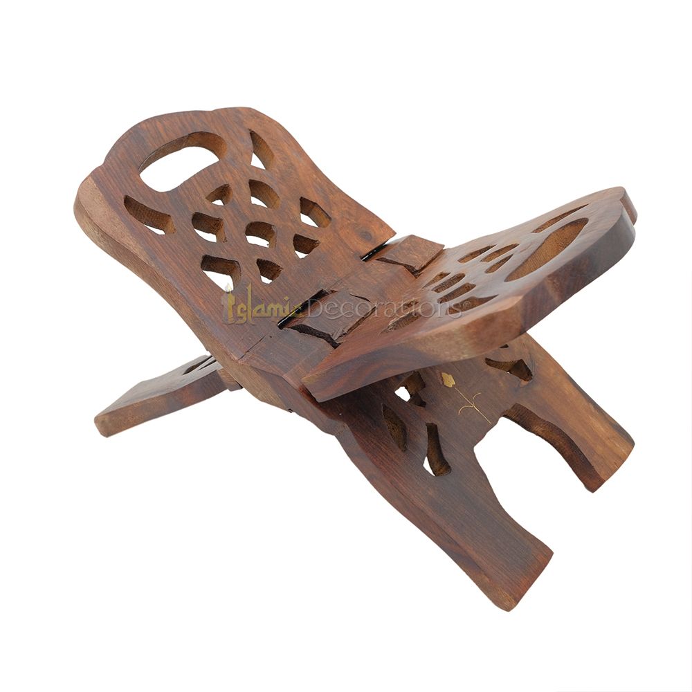 Set of 2 – Small Carved Handle Top Wooden Qur’An Stand – 10″