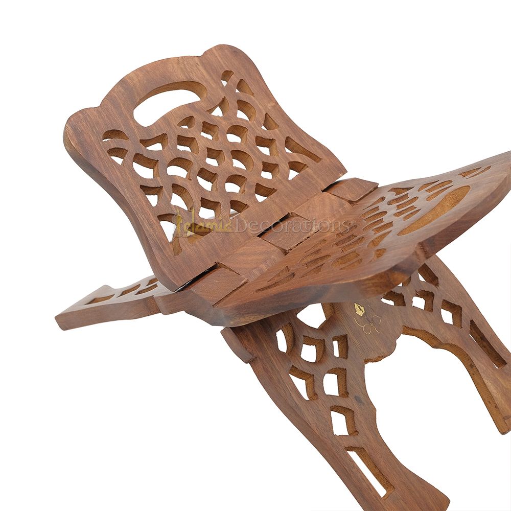 Medium Carved Handle Top Wooden Qur’An Stand – 13″