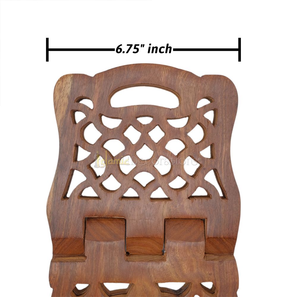 Medium Carved Handle Top Wooden Qur’An Stand – 13″