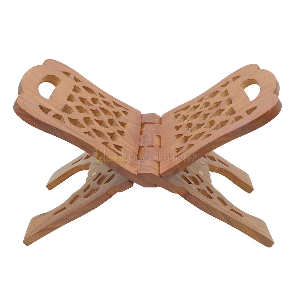 Large Carved Handle Top Wooden Qur’An Stand – 15″