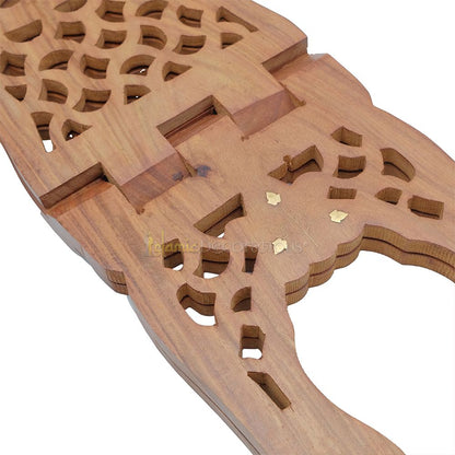 Large Carved Handle Top Wooden Qur’An Stand – 15″