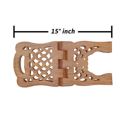 Large Carved Handle Top Wooden Qur’An Stand – 15″