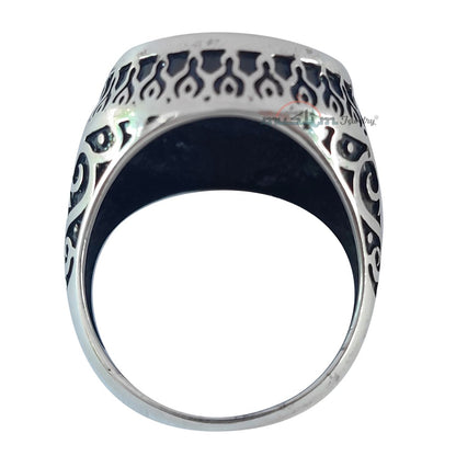Muslim Men’s Ring Sterling Silver Islamic Prophet Sandal Nalain Shareef with Embossed Black Oxidized Design