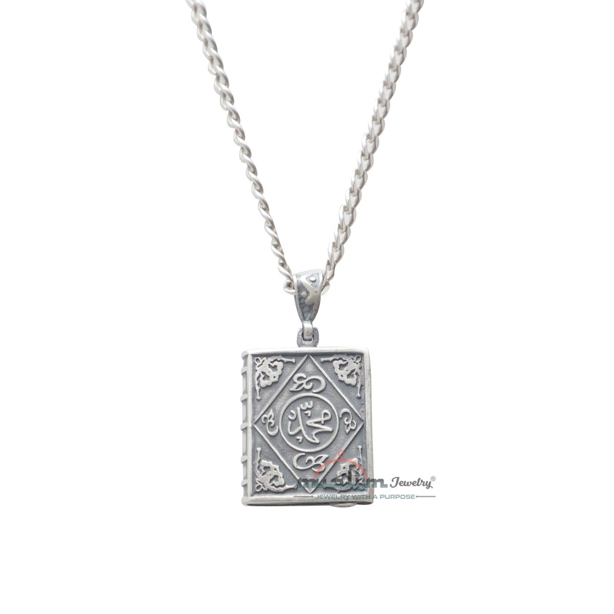 Sterling Silver Openable Allah Muhammad Book Talisman Pendant