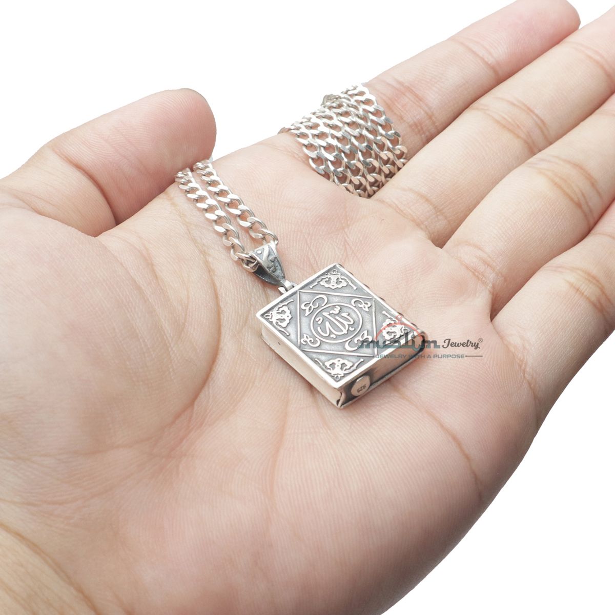 Sterling Silver Openable Allah Muhammad Book Talisman Pendant