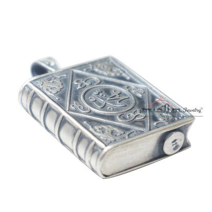 Medium Sterling Silver Openable Book Talisman Pendant with Allah Muhammad 3.3×2.8cm