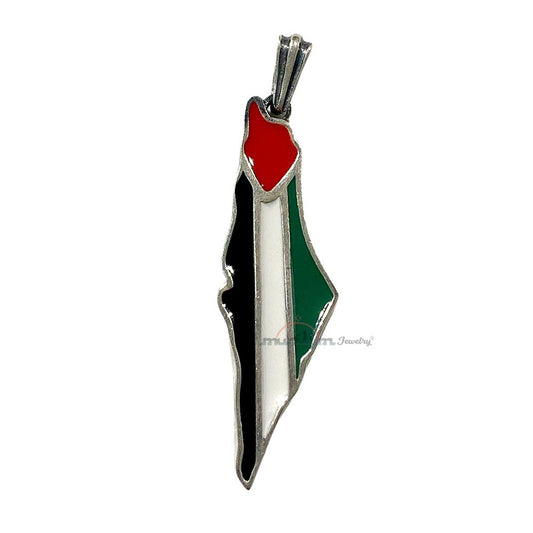 Palestine Map Pendant – Sterling Silver Enamel Engraved City Names on Back