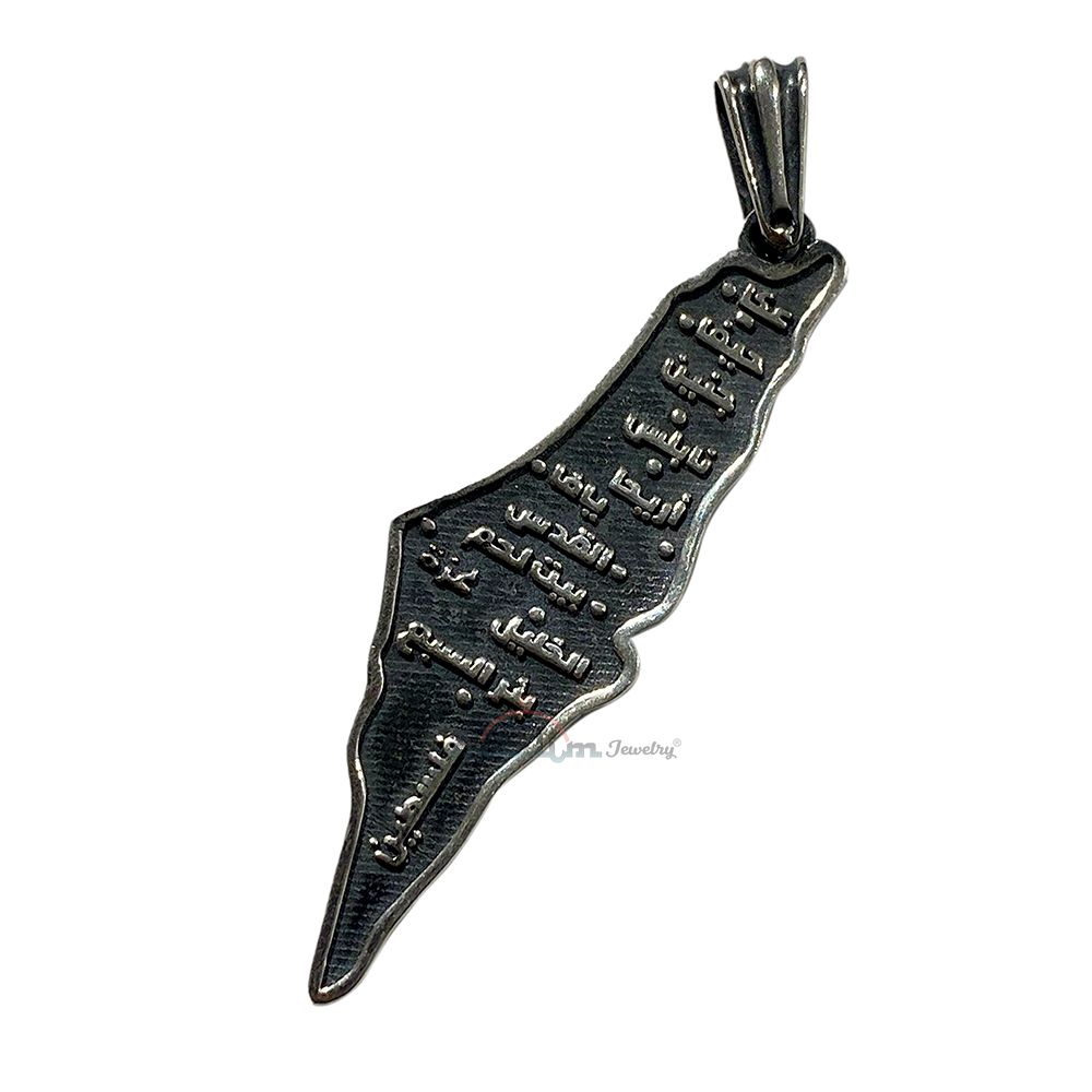 Palestine Map Pendant – Sterling Silver Enamel Engraved City Names on Back