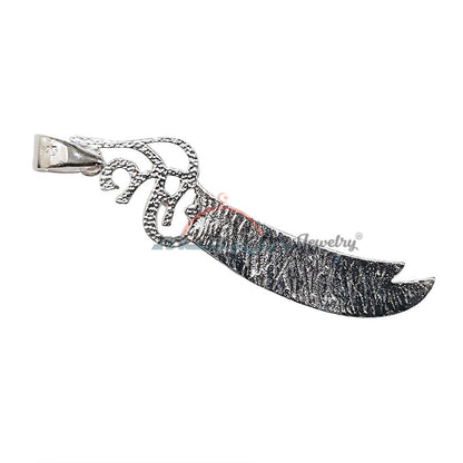 Medium Silver Arabic “La Fata Illa Ali” Double Blade Sword Pendant