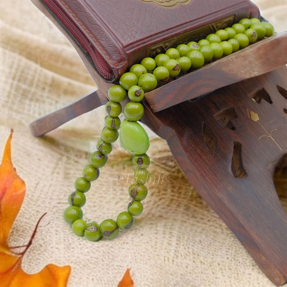 Lime Green Natural Colored Dye Eco-Friendly Sustainable Original Açai Seed 9 mm Beads Traditional Tasbih