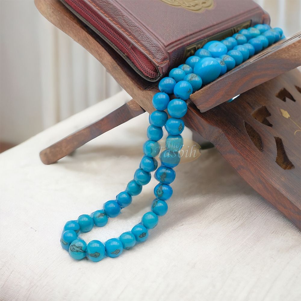 Light Cobalt Blue Natural Colored Dye Eco-Friendly Sustainable Original Açai Seed 9 mm Beads Traditional Tasbih