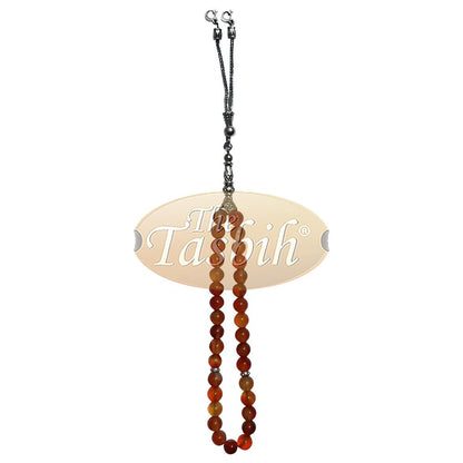 33-Bead Small Honey Agate 7 mm Stone Tasbih Prayer Beads Silver Accents & Kizilay Charms