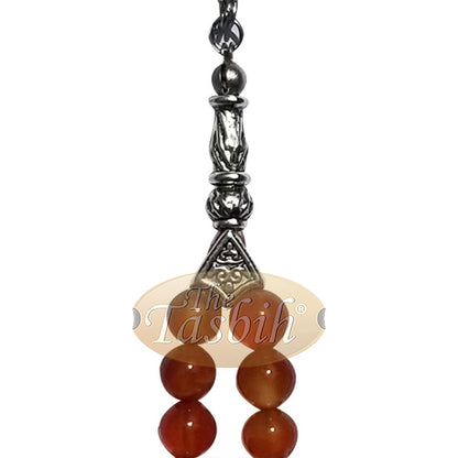 33-Bead Small Honey Agate 7 mm Stone Tasbih Prayer Beads Silver Accents & Kizilay Charms