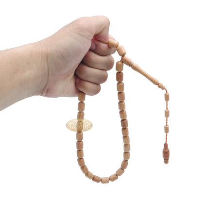 Light Brown Juniper Wood Tasbih 9×12 mm Cylinder Design 33-Ct Handmade Prayer Dhikr Beads