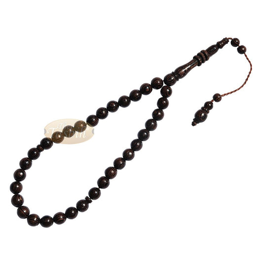 Natural Exotic Wenge Wood 33-Bead Rosary 9 mm Beads with Rings On Alif Imam