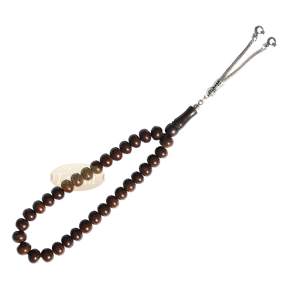 Natural Walnut Wood 33-Bead Prayer Beads 8×10 mm Ornamental Tassel