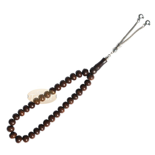 Natural Walnut Wood 33-Bead Prayer Beads 8×10 mm Ornamental Tassel