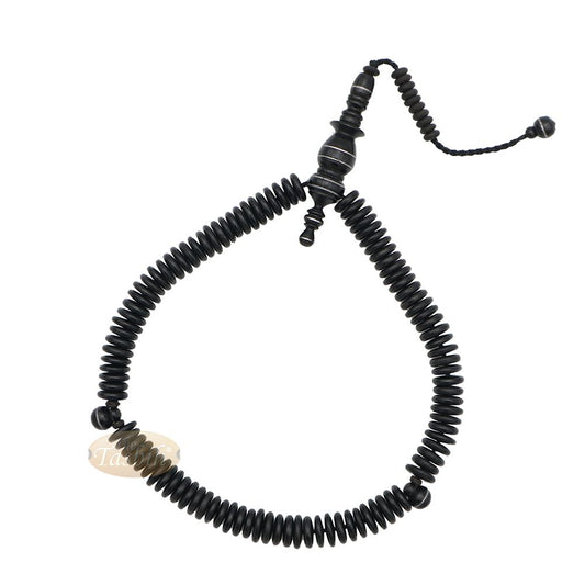 Black Wood Disc-Shaped Prayer Beads Tasbih – Handcrafted 3×11 mm 99-beads Carved Alif