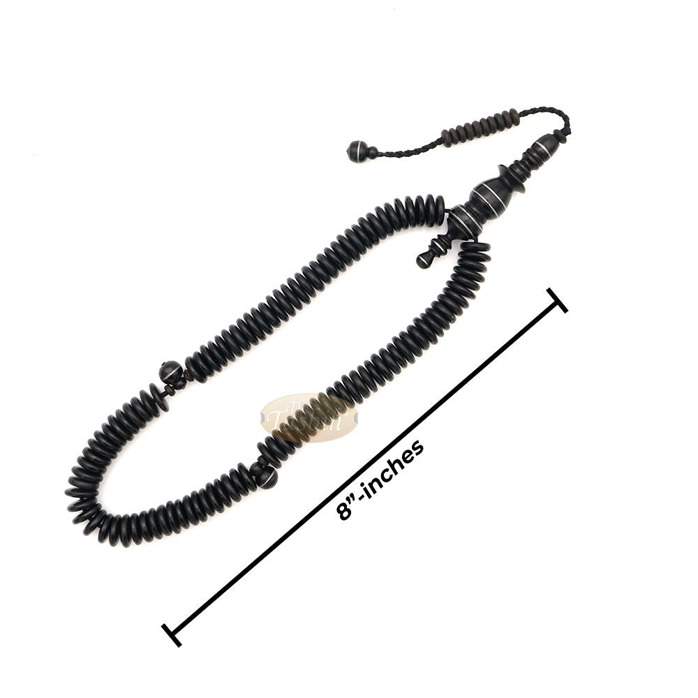 Black Wood Disc-Shaped Prayer Beads Tasbih – Handcrafted 3×11 mm 99-beads Carved Alif