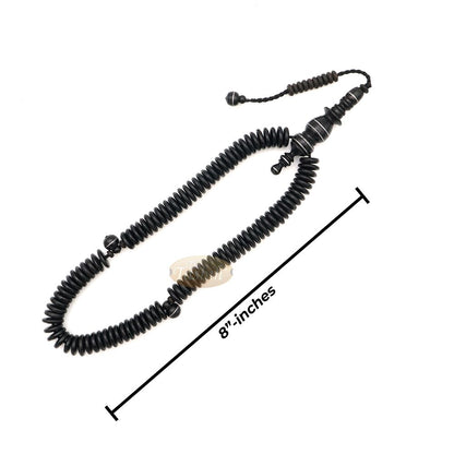 Black Wood Disc-Shaped Prayer Beads Tasbih – Handcrafted 3×11 mm 99-beads Carved Alif