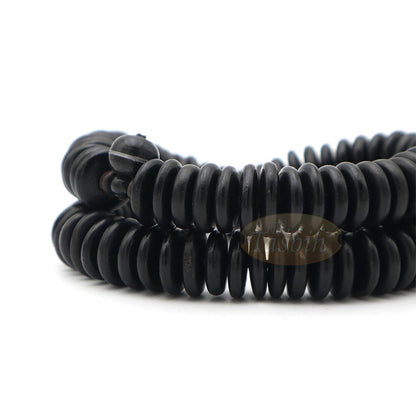 Black Wood Disc-Shaped Prayer Beads Tasbih – Handcrafted 3×11 mm 99-beads Carved Alif