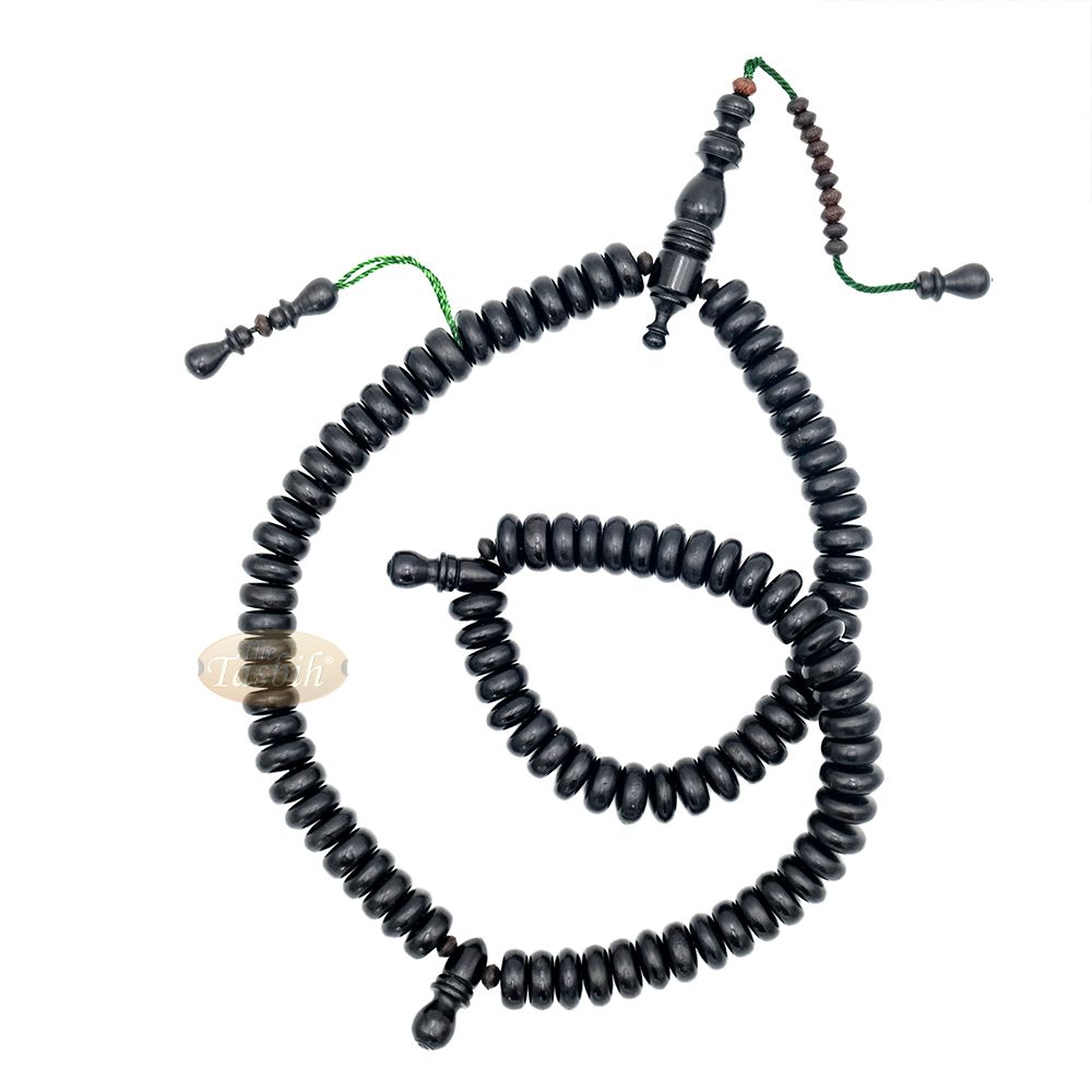 Black Wood Disc Prayer Beads Tasbih Handcrafted 7×17 mm 99-beads Carved Alif