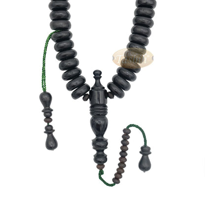 Black Wood Disc Prayer Beads Tasbih Handcrafted 7×17 mm 99-beads Carved Alif