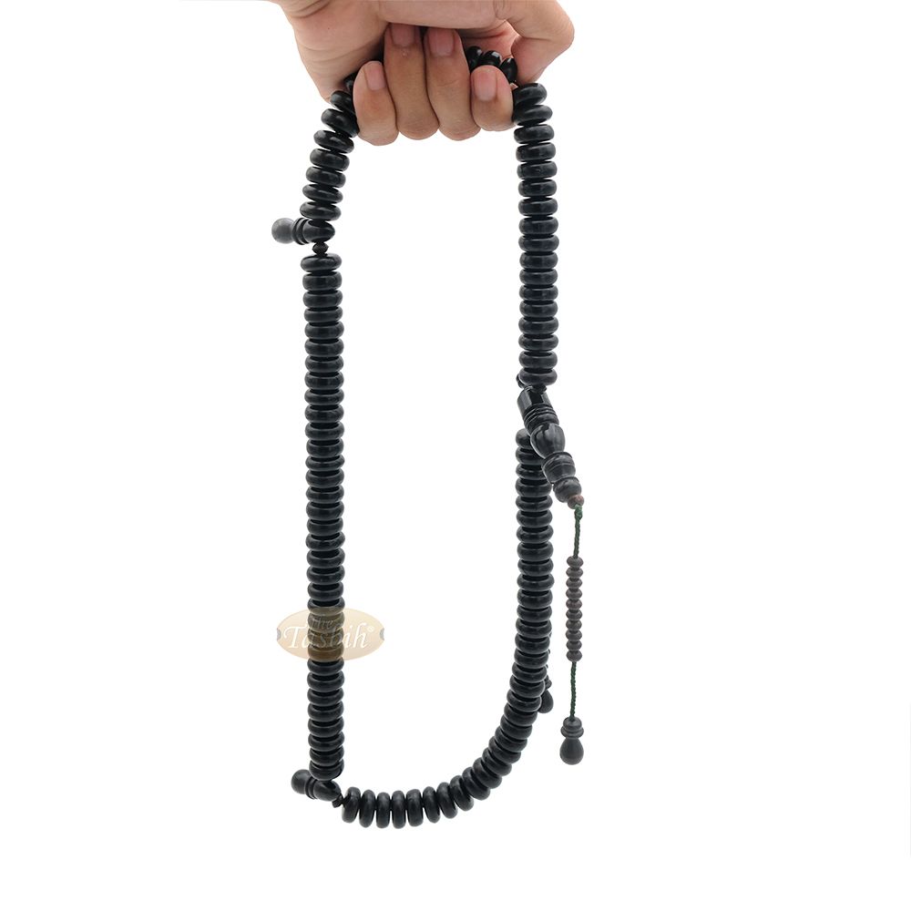 Black Wood Disc Prayer Beads Tasbih Handcrafted 7×17 mm 99-beads Carved Alif