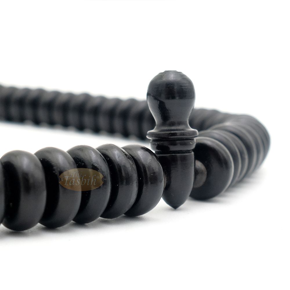 Black Wood Disc Prayer Beads Tasbih Handcrafted 7×17 mm 99-beads Carved Alif