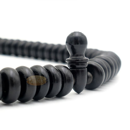 Black Wood Disc Prayer Beads Tasbih Handcrafted 7×17 mm 99-beads Carved Alif