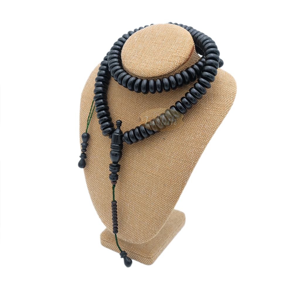 Black Wood Disc Prayer Beads Tasbih Handcrafted 7×17 mm 99-beads Carved Alif