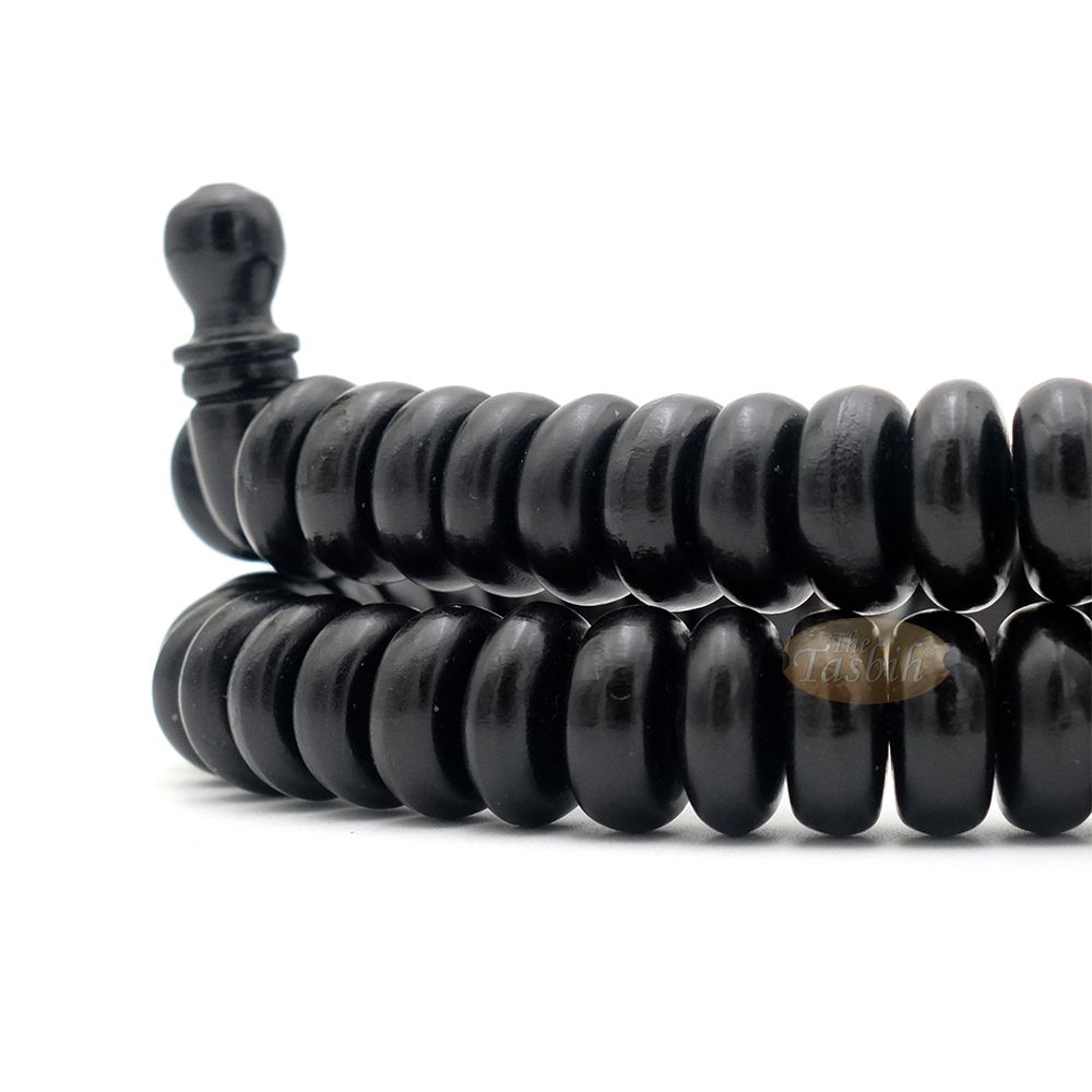 Black Wood Disc Prayer Beads Tasbih Handcrafted 7×17 mm 99-beads Carved Alif