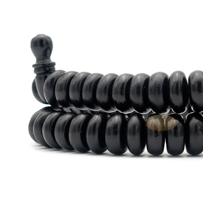 Black Wood Disc Prayer Beads Tasbih Handcrafted 7×17 mm 99-beads Carved Alif