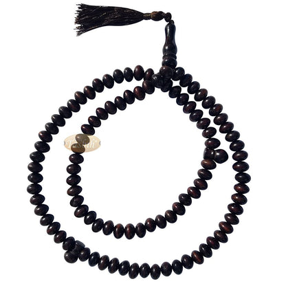 Large Wood Misbaha Tasbih Prayer Beads 8×11 mm Dark Brown Boxwood Muslim Necklace