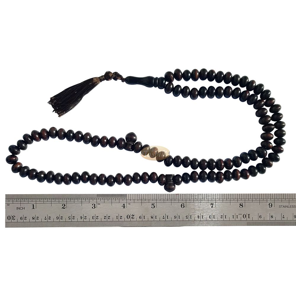 Large Wood Misbaha Tasbih Prayer Beads 8×11 mm Dark Brown Boxwood Muslim Necklace