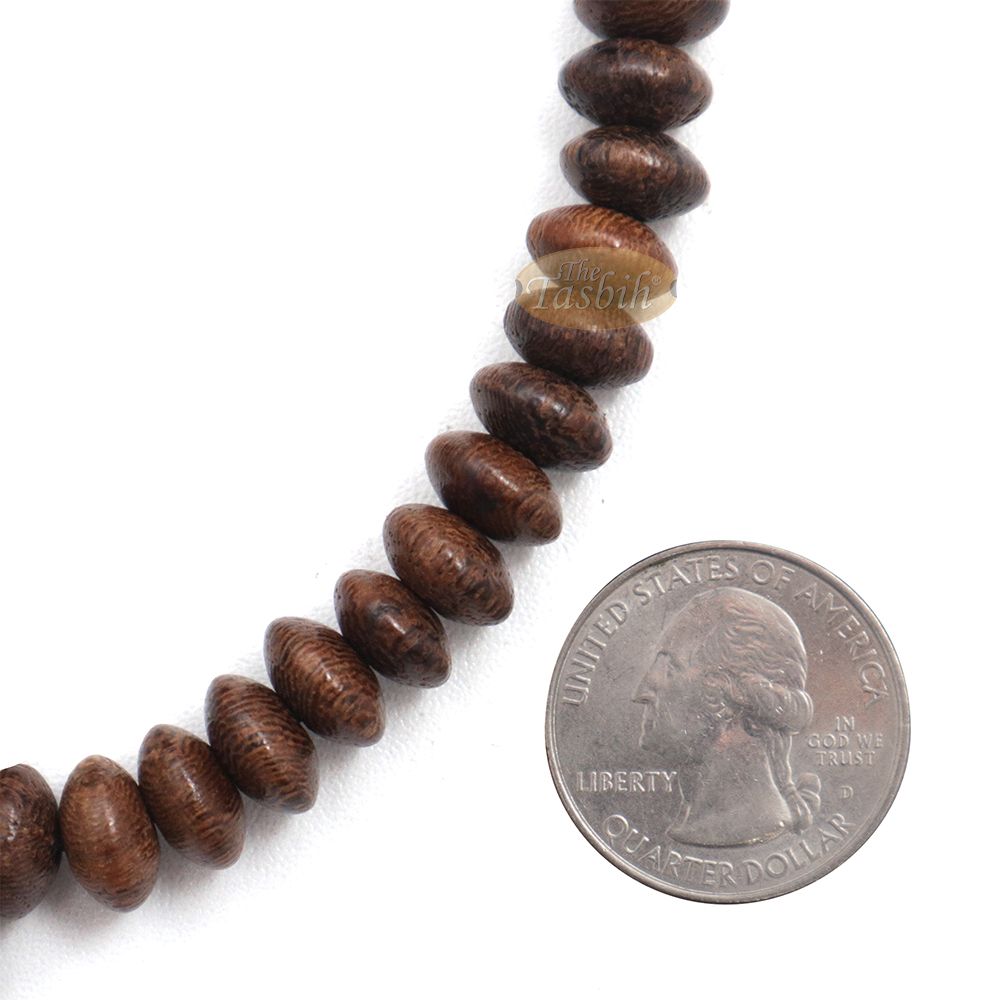 Muslim Natural Johar Wenge Wood Handmade Tasbih 10×5 mm 99-Bead Flat Oval Misbaha Prayer Beads