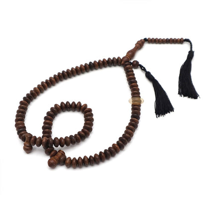 Muslim Natural Johar Wenge Wood Handmade Tasbih 10×5 mm 99-Bead Flat Oval Misbaha Prayer Beads