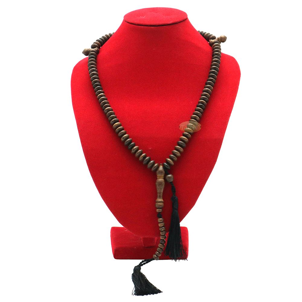 Muslim Natural Johar Wenge Wood Handmade Tasbih 10×5 mm 99-Bead Flat Oval Misbaha Prayer Beads