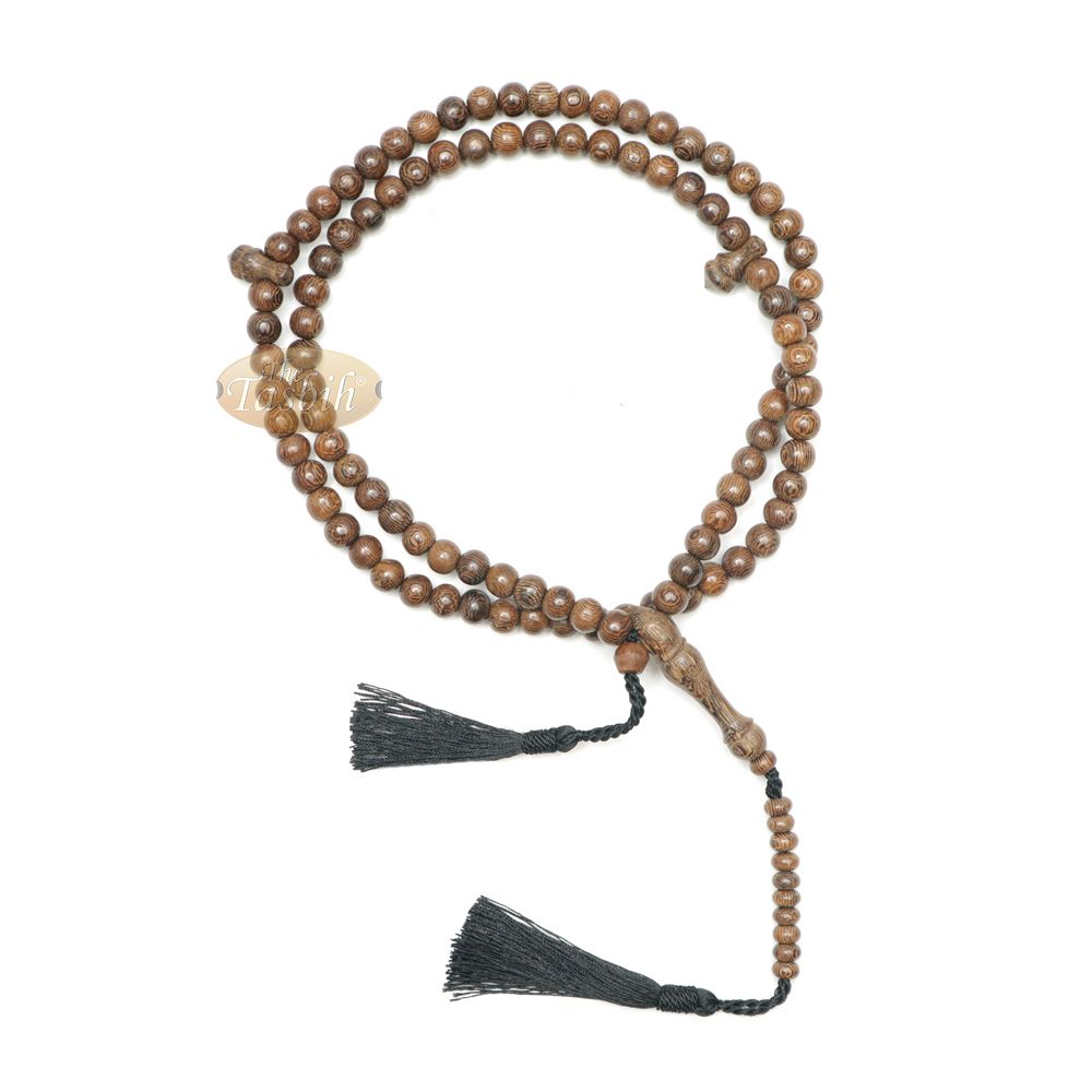 Wooden Islamic Prayer Beads – Natural Johar Tasbih 99 Ct Round 8 mm Beads with Black Tassels