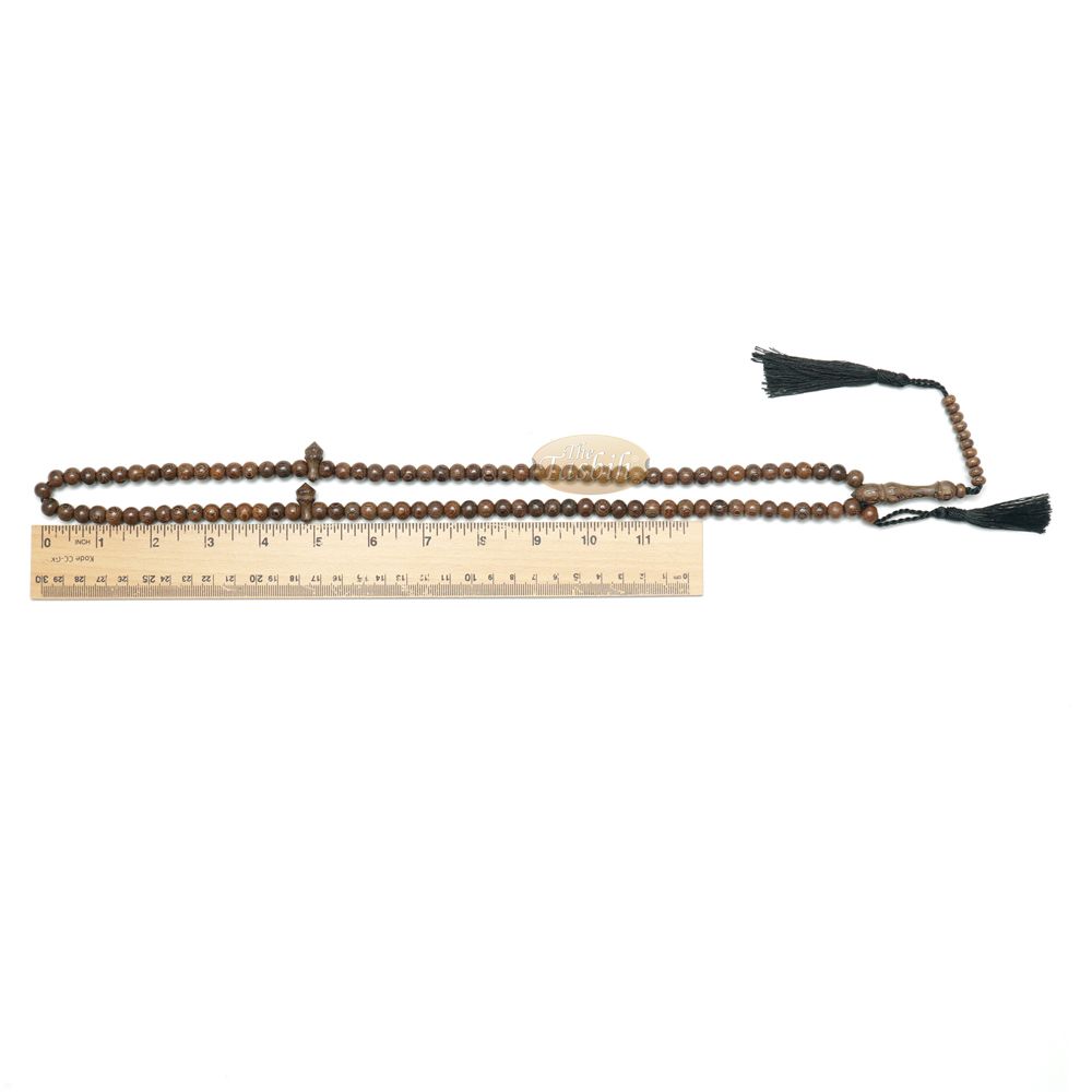 Wooden Islamic Prayer Beads – Natural Johar Tasbih 99 Ct Round 8 mm Beads with Black Tassels