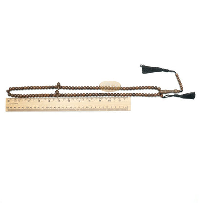 Wooden Islamic Prayer Beads – Natural Johar Tasbih 99 Ct Round 8 mm Beads with Black Tassels