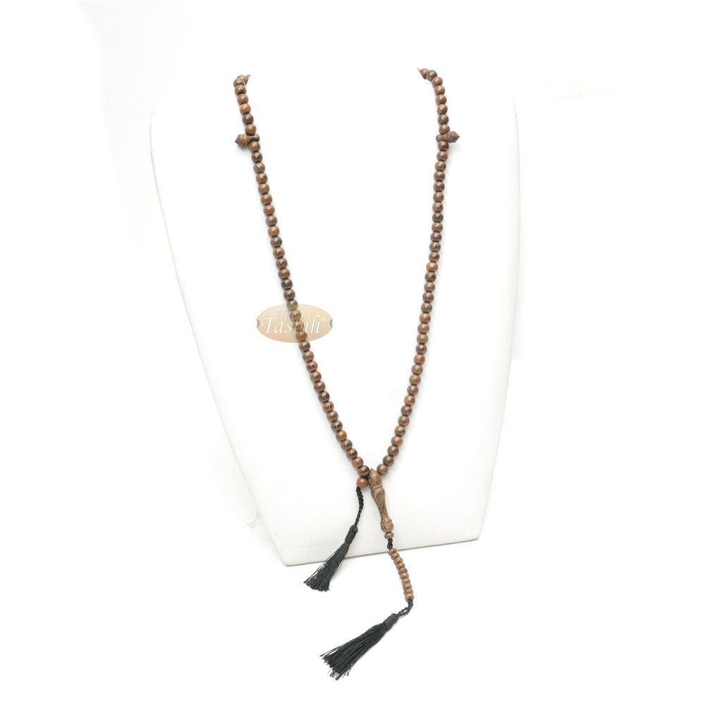 Wooden Islamic Prayer Beads – Natural Johar Tasbih 99 Ct Round 8 mm Beads with Black Tassels
