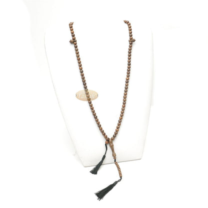 Wooden Islamic Prayer Beads – Natural Johar Tasbih 99 Ct Round 8 mm Beads with Black Tassels