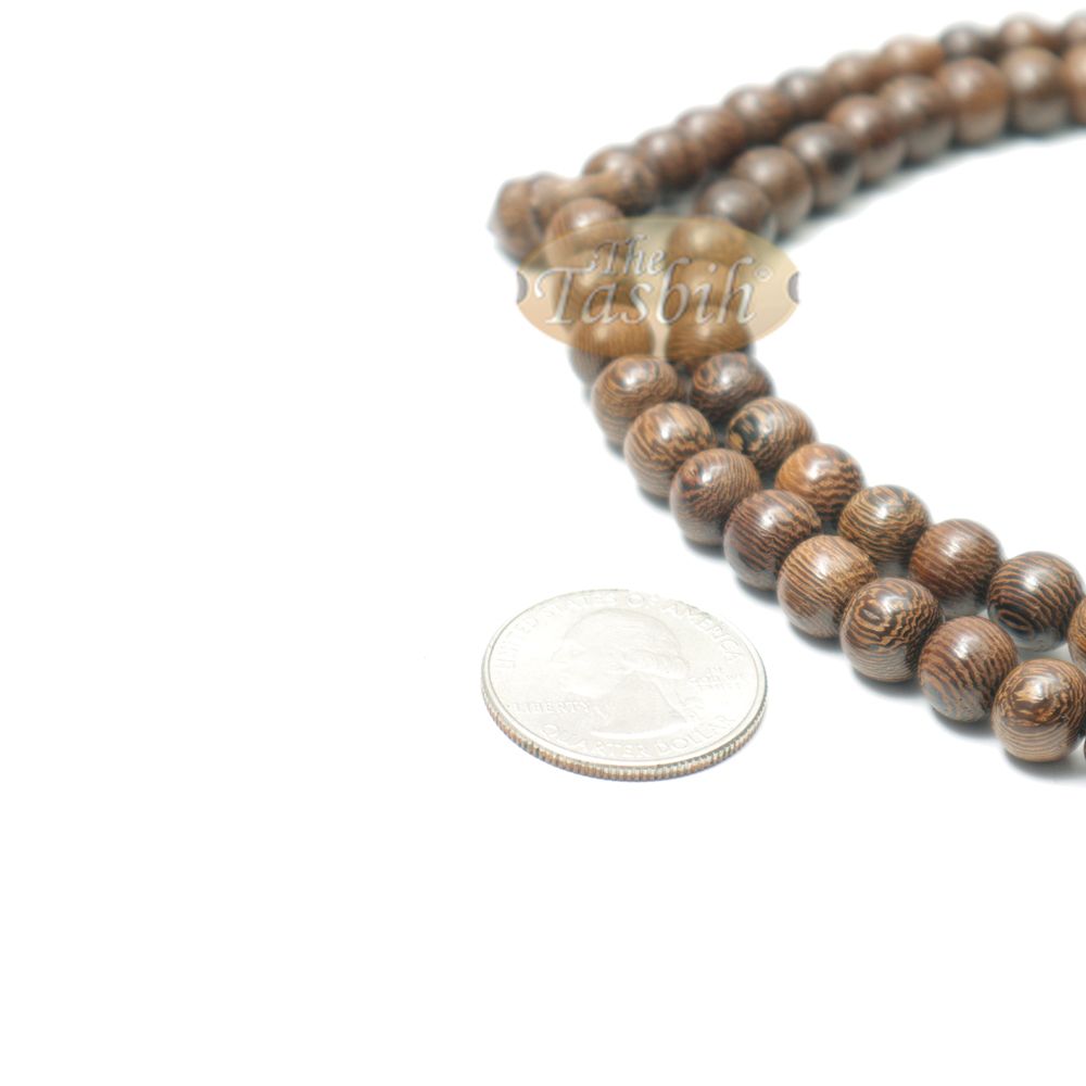 Wooden Islamic Prayer Beads – Natural Johar Tasbih 99 Ct Round 8 mm Beads with Black Tassels