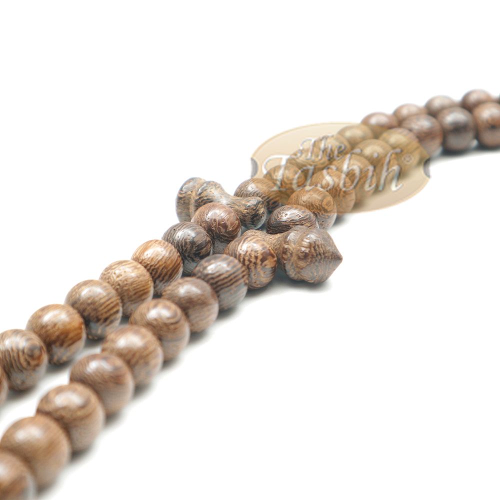 Wooden Islamic Prayer Beads – Natural Johar Tasbih 99 Ct Round 8 mm Beads with Black Tassels