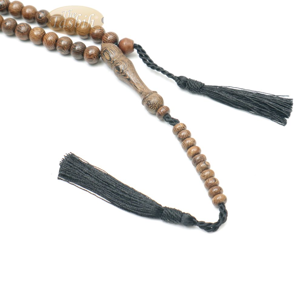 Wooden Islamic Prayer Beads – Natural Johar Tasbih 99 Ct Round 8 mm Beads with Black Tassels