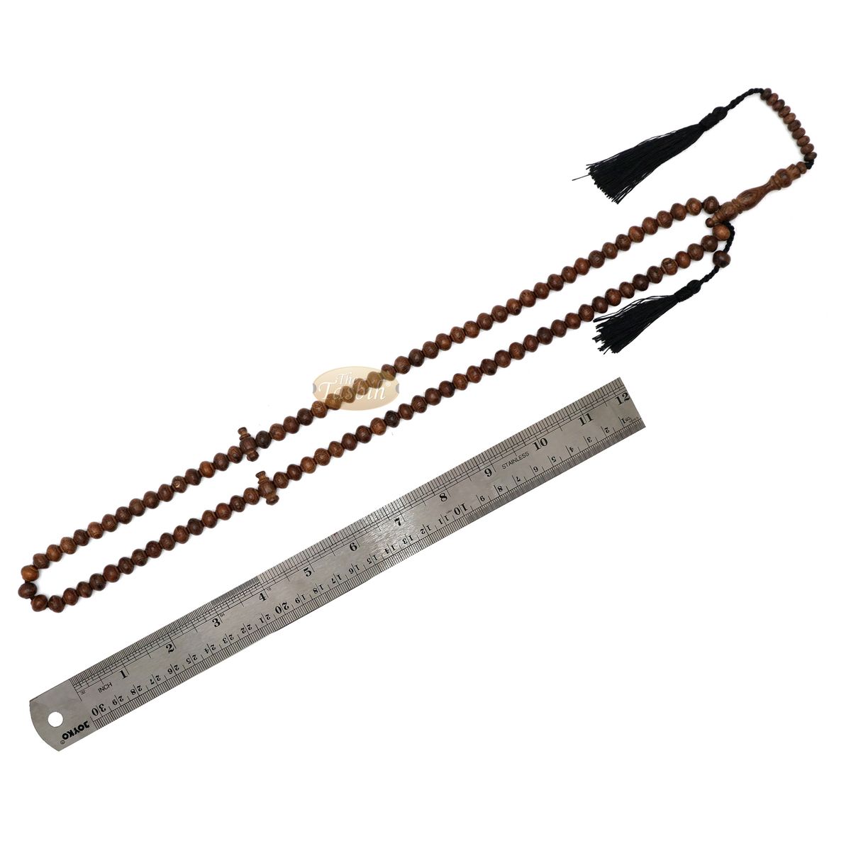 Wooden Islamic Prayer Beads – Natural Johar Asian Wenge Wood Tasbih 99 count Contoured 8×7 mm Beads with Black Tassels In Gift Box By