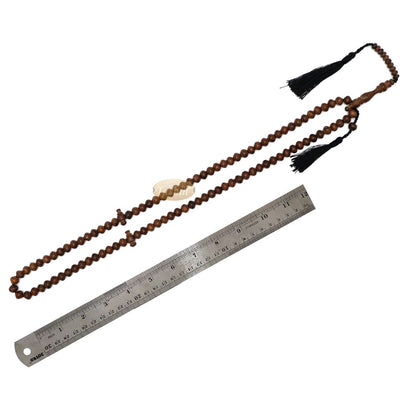 Wooden Islamic Prayer Beads – Natural Johar Asian Wenge Wood Tasbih 99 count Contoured 8×7 mm Beads with Black Tassels In Gift Box By